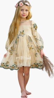 Mia Belle Girls Flower Embroidered Lace Dress