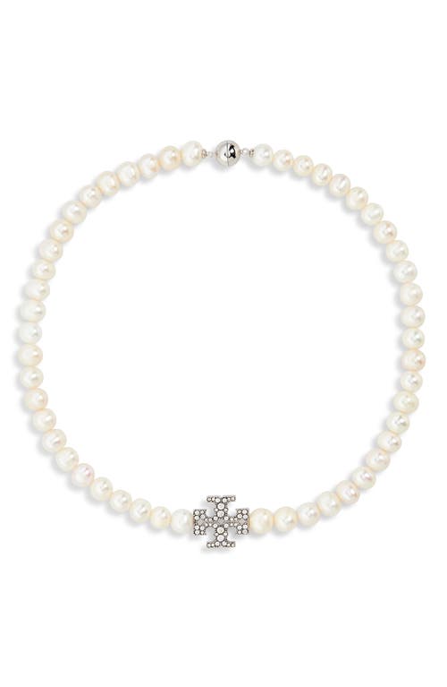 Tory Burch Kira Cultured Pearl Necklace In Tory Silver/pearl/crystal