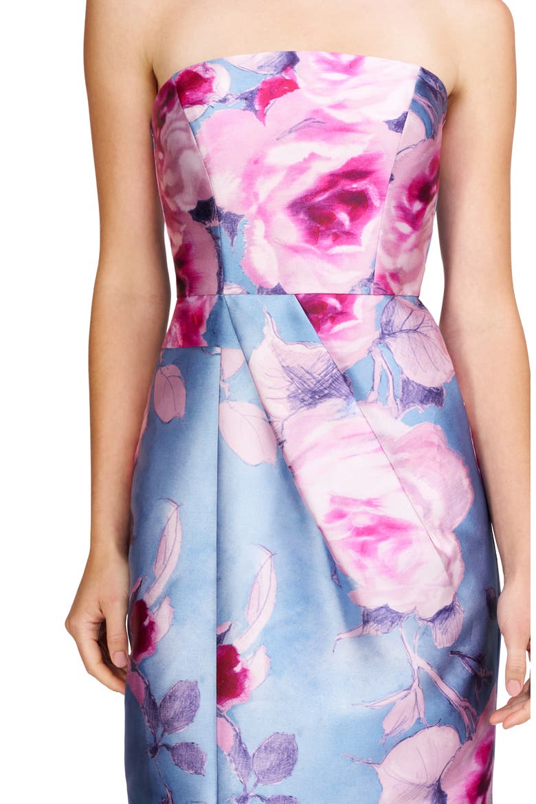 Lucienne Floral Strapless Column Gown, Alternate, color, PEARL BLUE MULTI