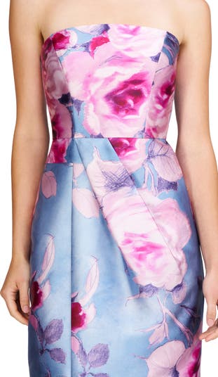 Lucienne Floral Strapless Column Gown