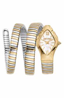 Just Cavalli Snake Wraparound Bracelet Watch, 22mm x 36.5mm