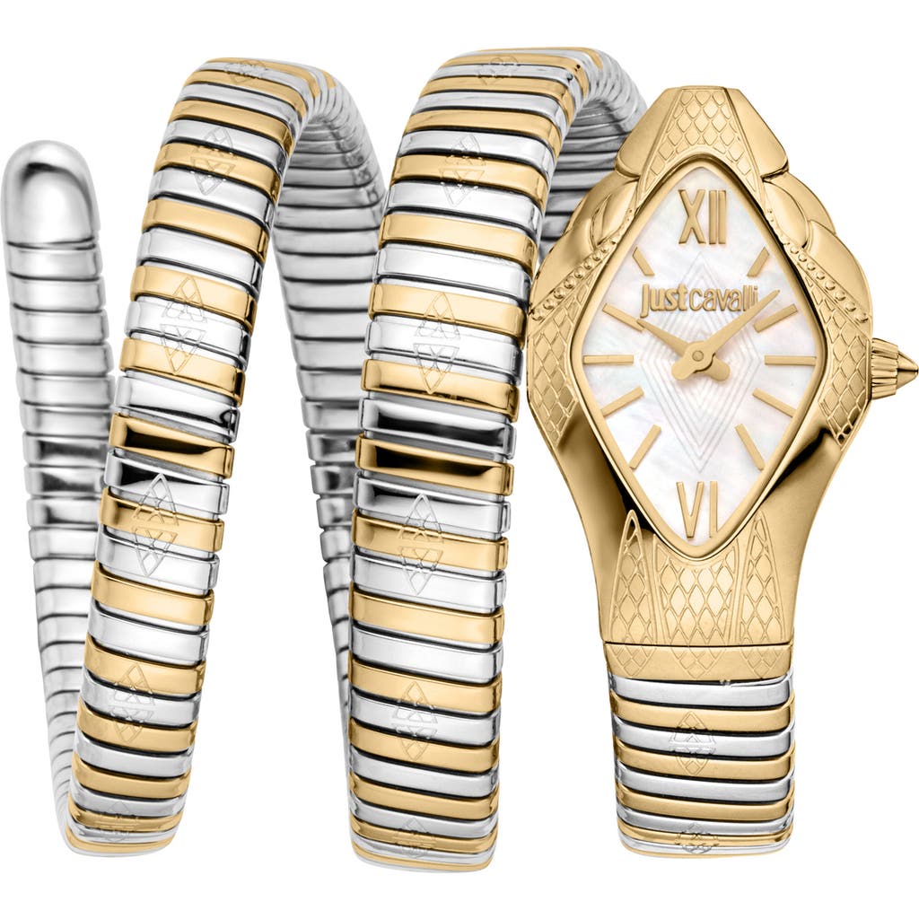 Just Cavalli Snake Wraparound Bracelet Watch, 22mm x 36.5mm in Two Tone Silver/Gold at Nordstrom Rack