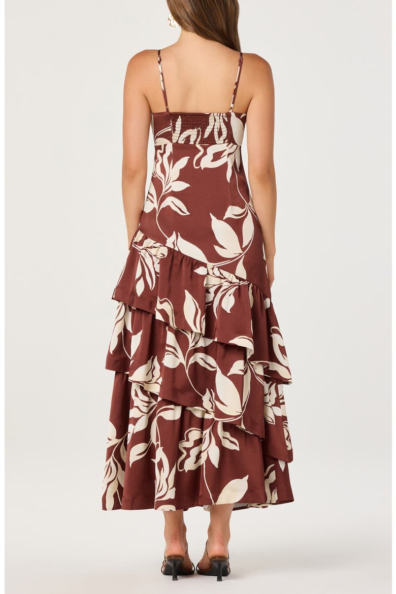 Cassia Floral Tiered Midi Dress, Alternate, color, BROWN FLORAL