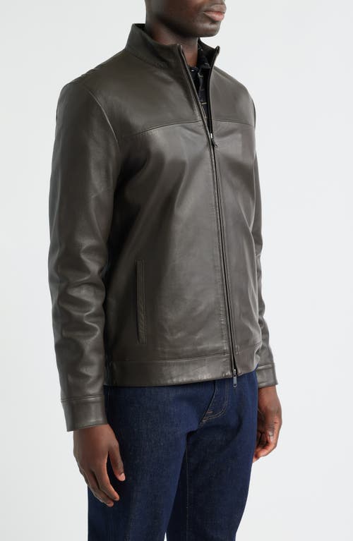 Nordstrom Stand Collar Leather Bomber Jacket In Gray