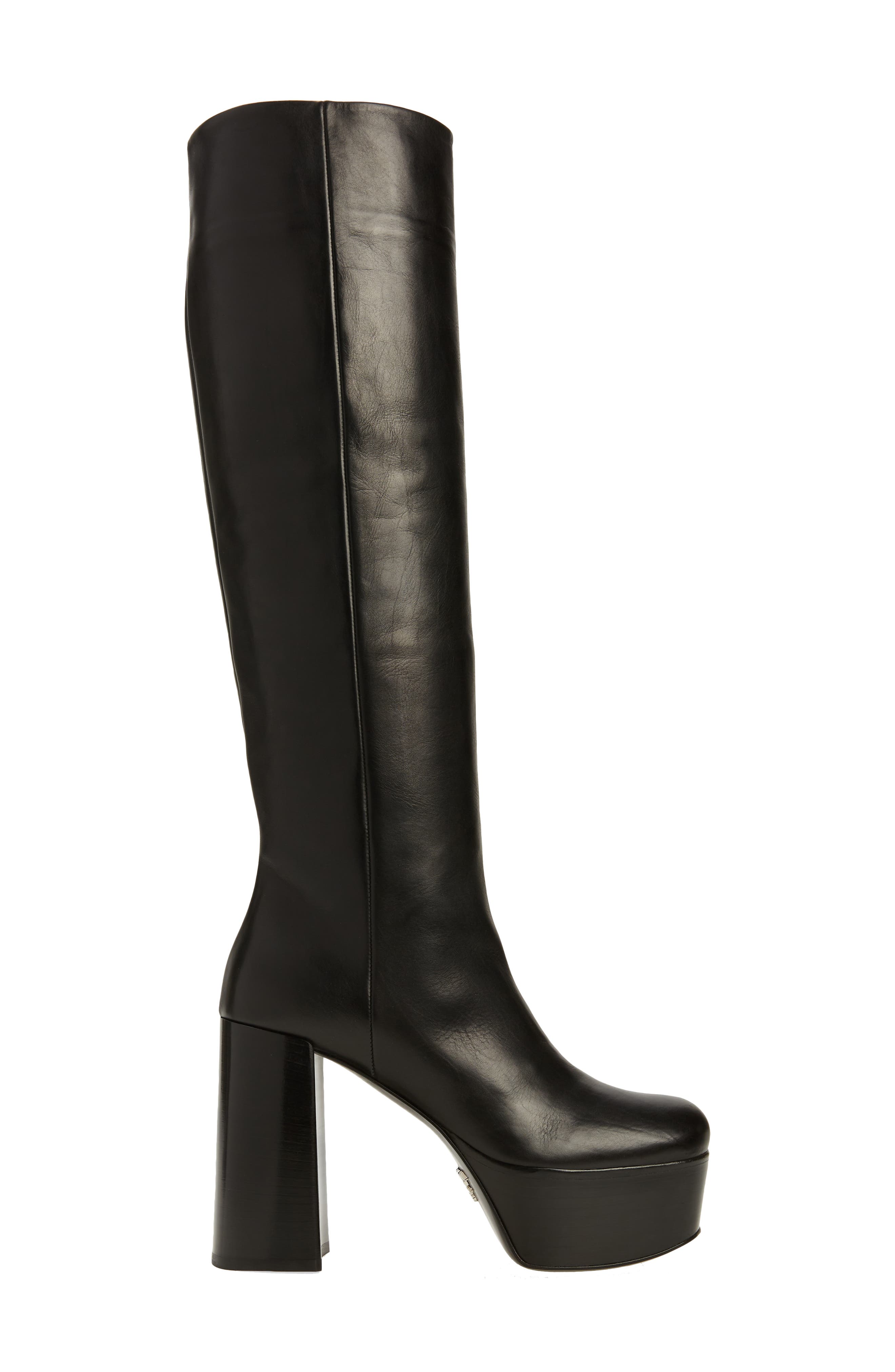 Prada Square Toe Knee High Platform Boot, Alternate, color, 