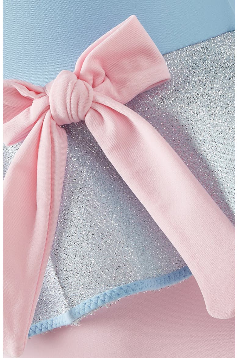 Silver Shimmer Ruffle and Bow One-Piece Swimsuit, Alternate, color, Blue-Pink