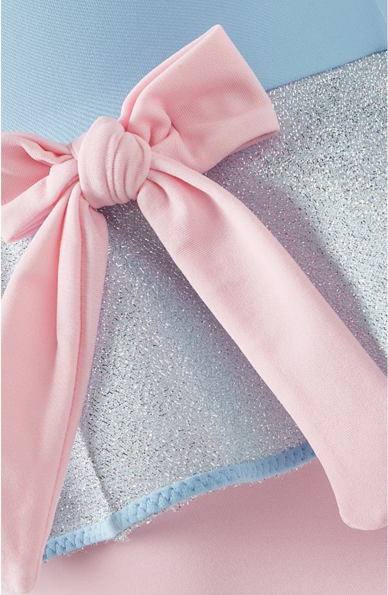 NESSI BYRD Silver Shimmer Ruffle and Bow One-Piece Swimsuit, Alternate, color, Blue-Pink