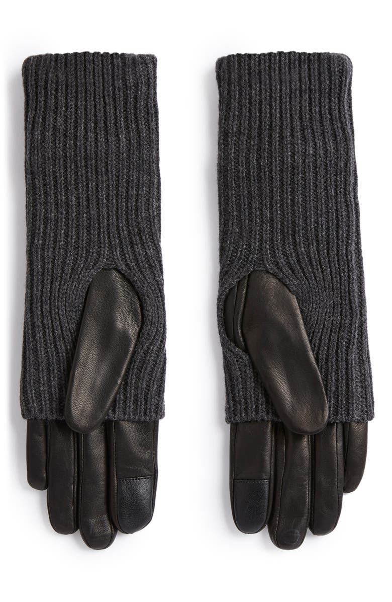 AllSaints Knit & Leather Gloves, Alternate, color, 