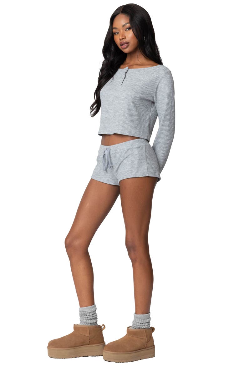 Teddy Waffle Knit Crop Henley, Alternate, color, GRAY-MELANGE