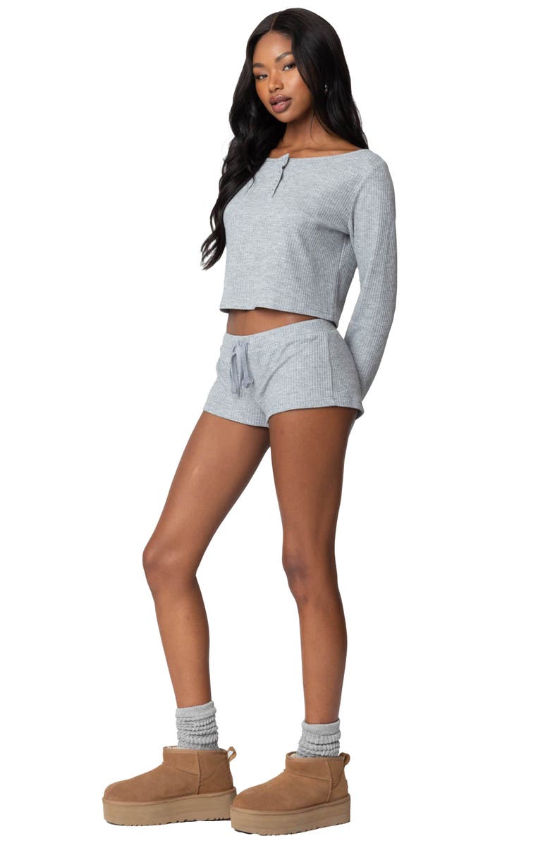 EDIKTED Teddy Waffle Knit Crop Henley, Alternate, color, Gray-Melange