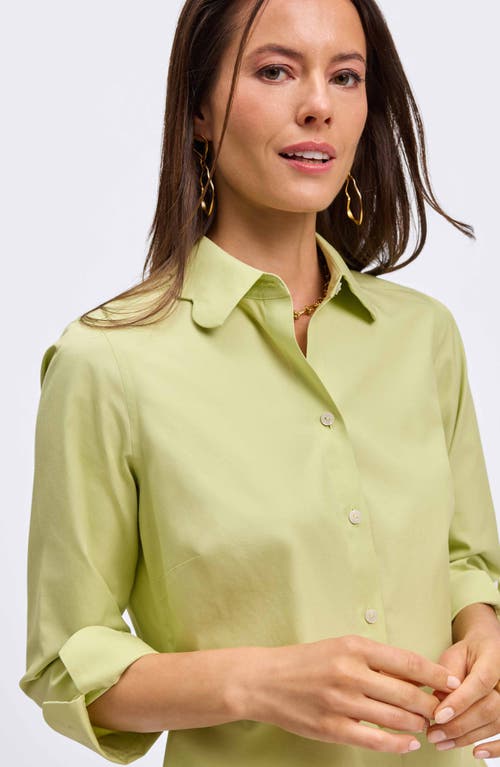 Foxcroft Gwen Three-quarter Sleeve Cotton Button-up Shirt In Pistachio