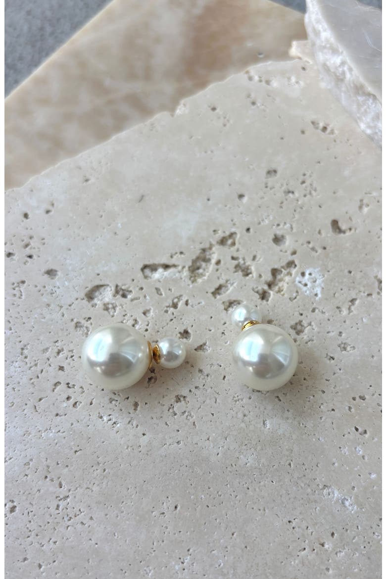 Faux Pearl Front/Back Stud Earrings, Alternate, color, WHITE