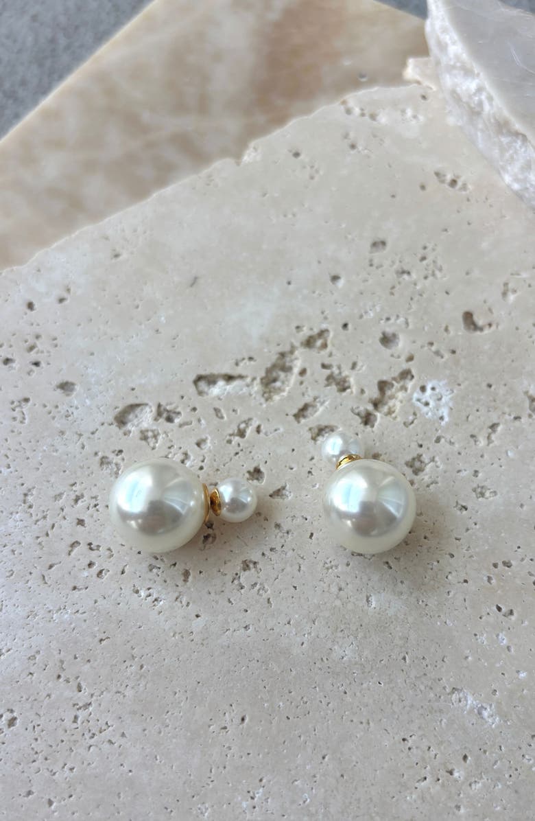 Adornia Faux Pearl Front/Back Stud Earrings, Alternate, color, White