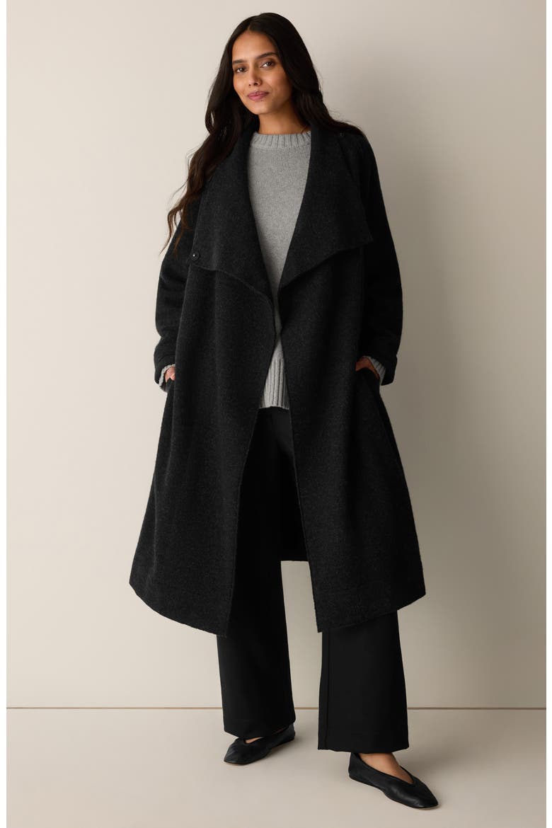 Wing Collar Tie Waist Wool Coat, Alternate, color, CHARCOAL