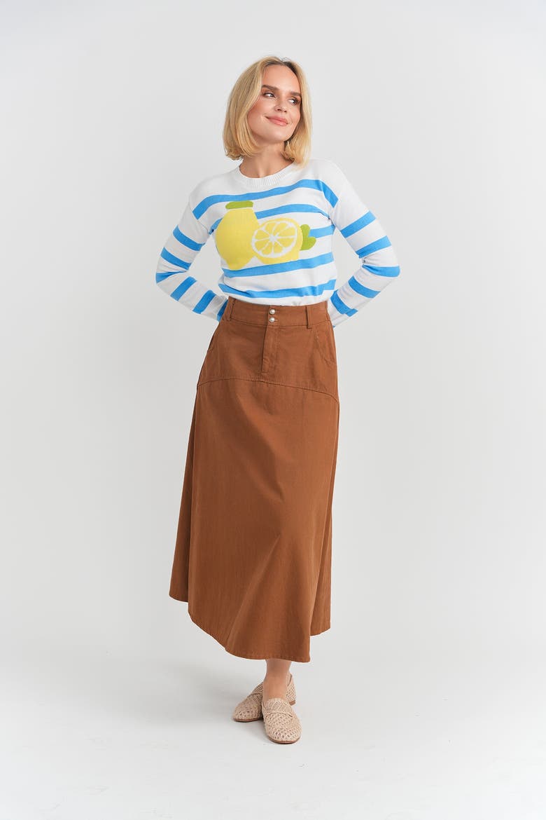 Lemon Artwork Striped Cotton Knit Sweater, Alternate, color, White/Blue