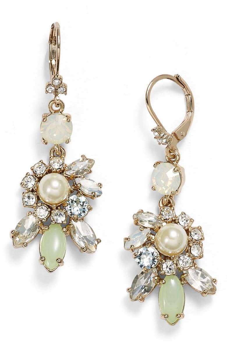 Marchesa Faux Pearl & Crystal Cluster Drop Earrings, Main, color,