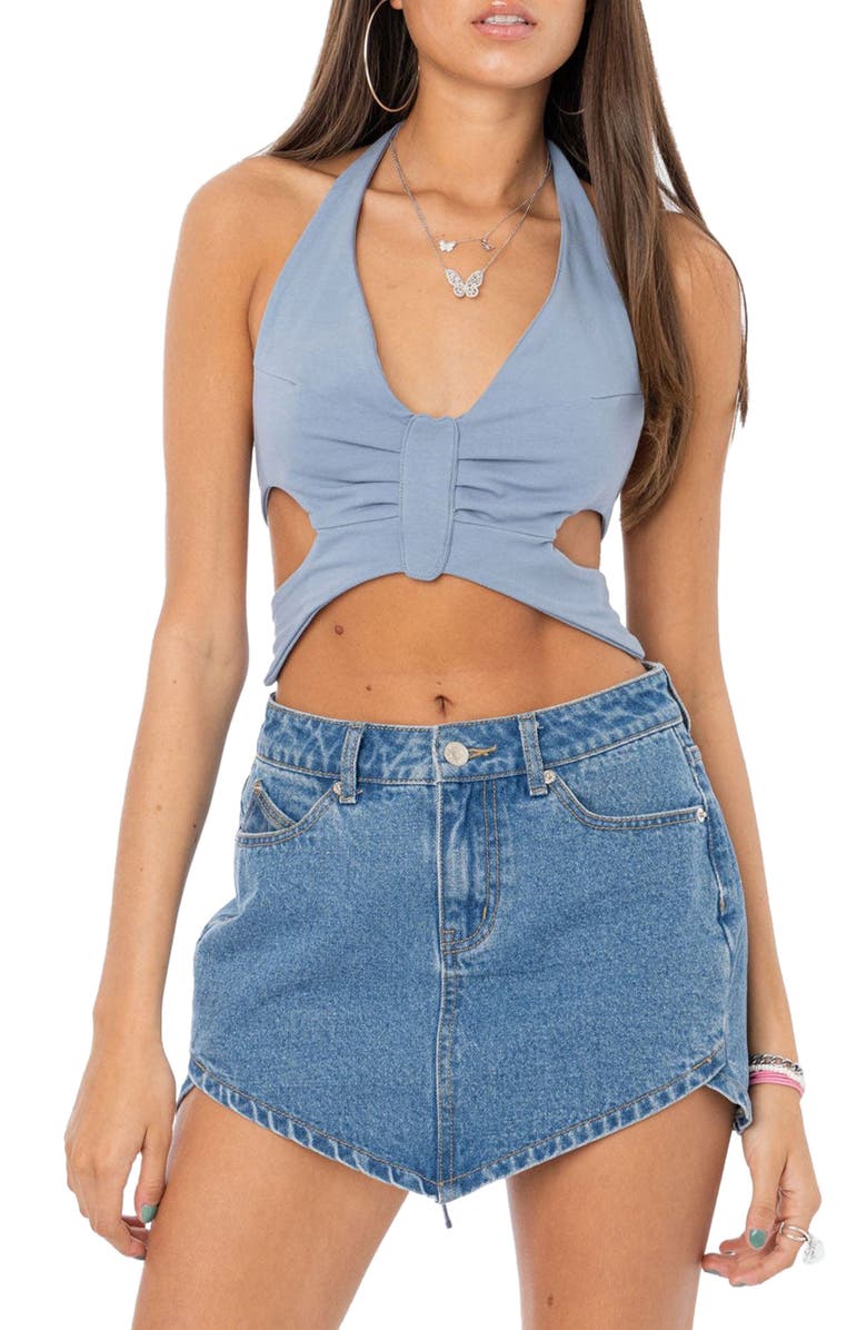 EDIKTED Butterfly Cutout Halter Crop Top, Main, color,