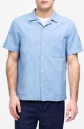 Madewell Chambray Short Sleeve Button-Up Shirt in Cotton-Linen Blend