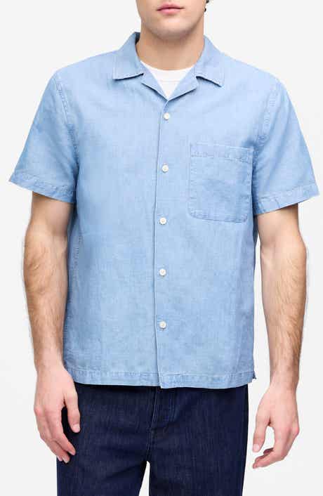 Madewell Chambray Short Sleeve Button-Up Shirt in Cotton-Linen Blend