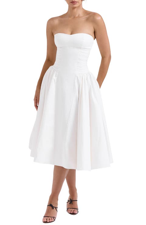 Georgiana Strapless Stretch Cotton Fit & Flare Dress