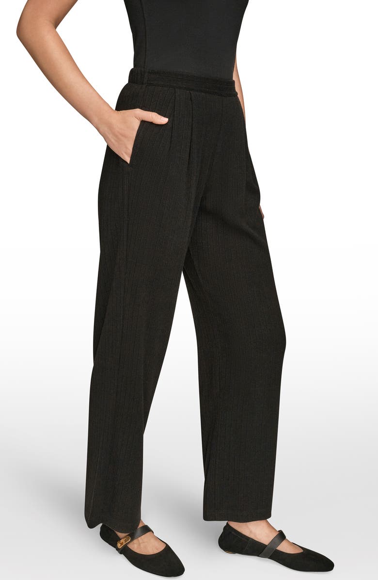 Donna Karan New York High Waist Wide Leg Pull-On Sweater Pants, Alternate, color, Black