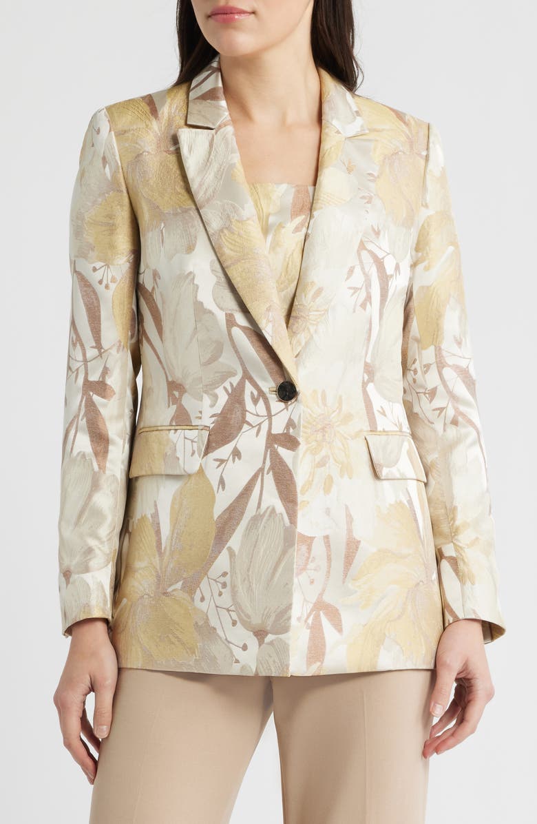 Anne Klein Jacquard Blazer, Alternate, color, Coffee Cream Multi