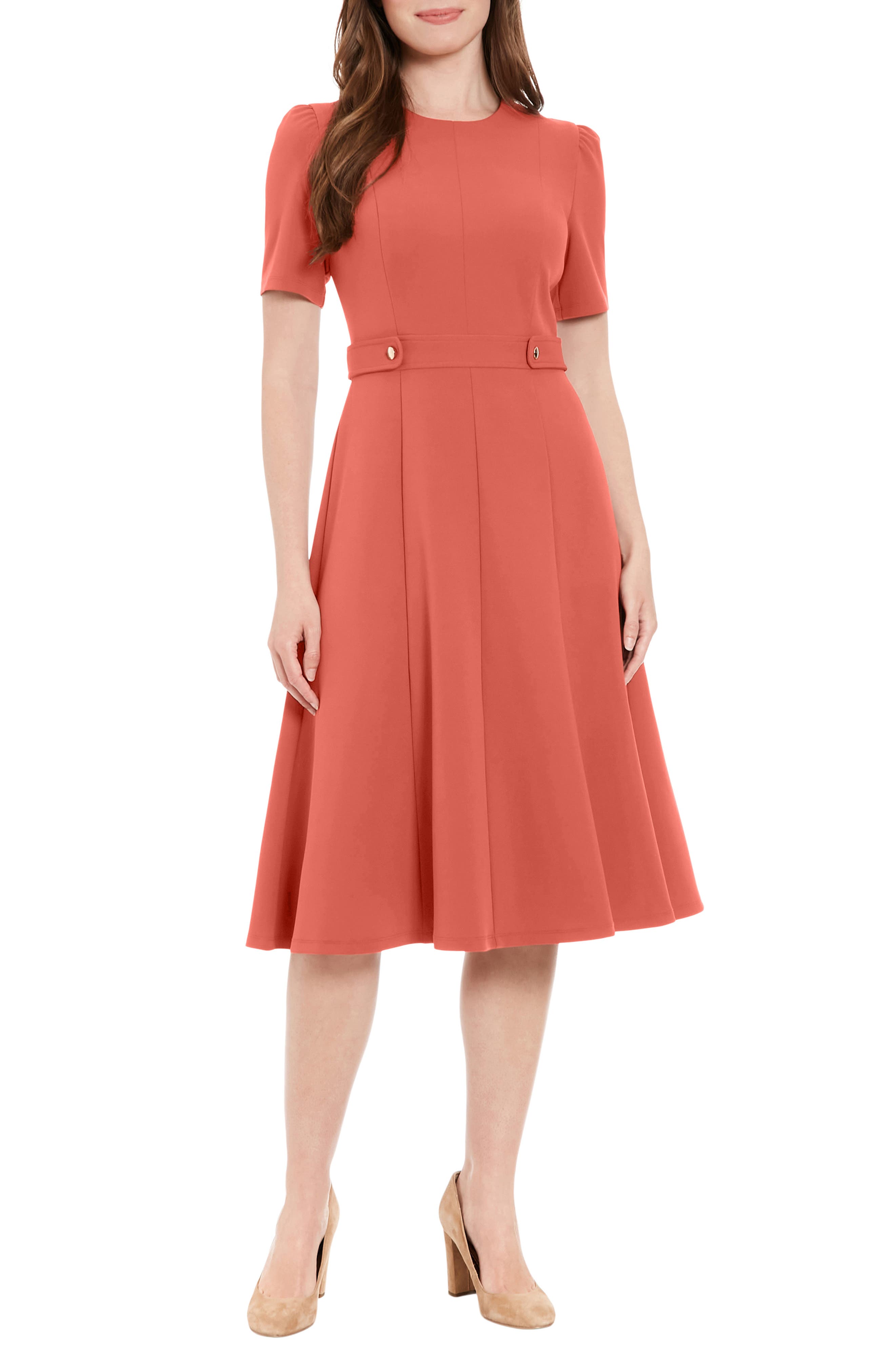 London Times Short Sleeve Fit & Flare Midi Dress
