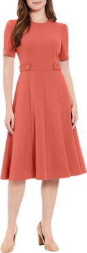 London Times Short Sleeve Fit & Flare Midi Dress