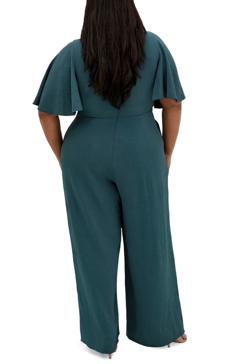 City Chic Braelynn Flutter Sleeve Jumpsuit, Alternate, color, Emerald