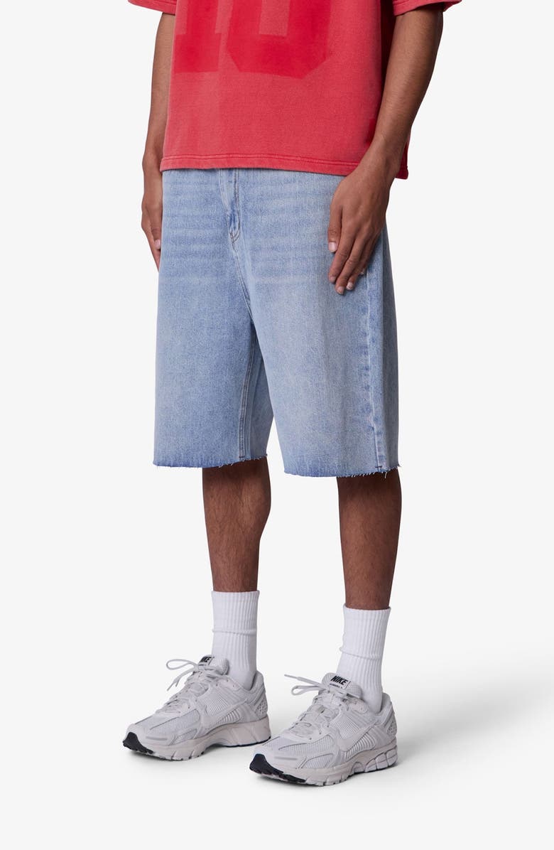 mnml Baggy Raw Hem Denim Shorts, Alternate, color, Light Blue