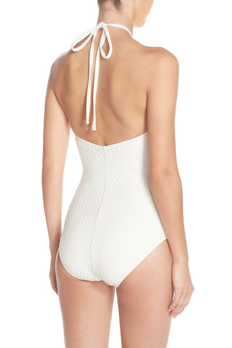'Marina' Dot Jacquard One-Piece Swimsuit, Alternate, color, CREAM