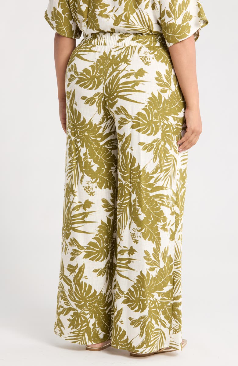 Renee C Tropical Print Wide Leg Pants, Alternate, color, Olive