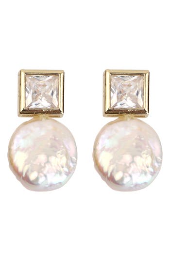 Panacea Crystal & Faux Pearl Drop Earrings In Gold