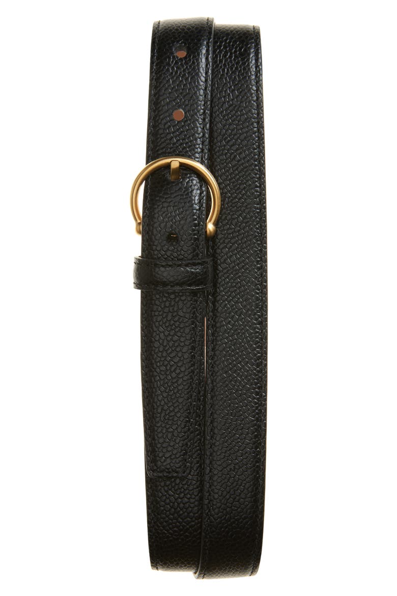 Round Buckle Leather Belt, Main, color, BLACK