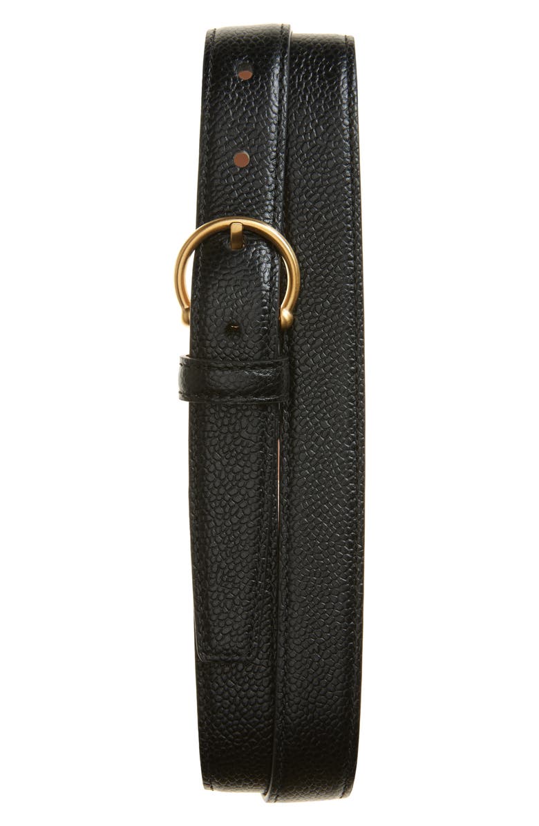 Thom Browne Round Buckle Leather Belt, Main, color, Black