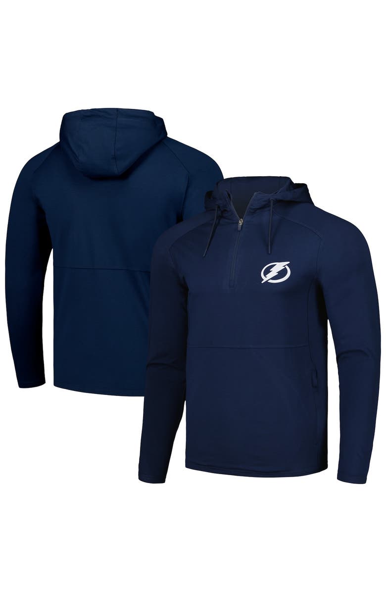 ANTIGUA Men's Antigua Heather Navy Tampa Bay Lightning Spikes Raglan Quarter-Zip Hoodie, Alternate, color,