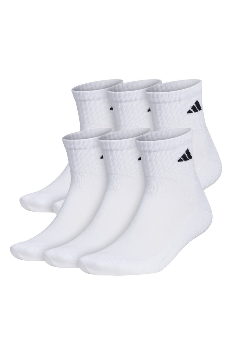adidas 6-Pack Athletic Cushioned Quarter Socks, Main, color, White/ Black