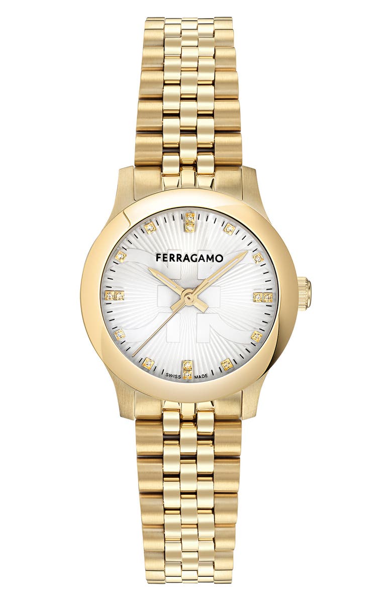 FERRAGAMO Duo Diamond Bracelet Watch, 28mm, Main, color, Ip Yellow Gold