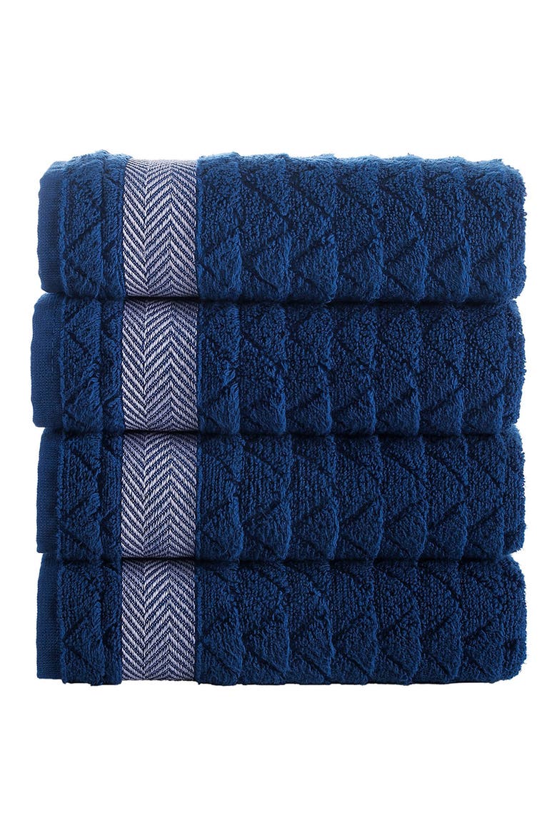 Herringbone Cotton 4-Pack Washcloths, Main, color, NAVY