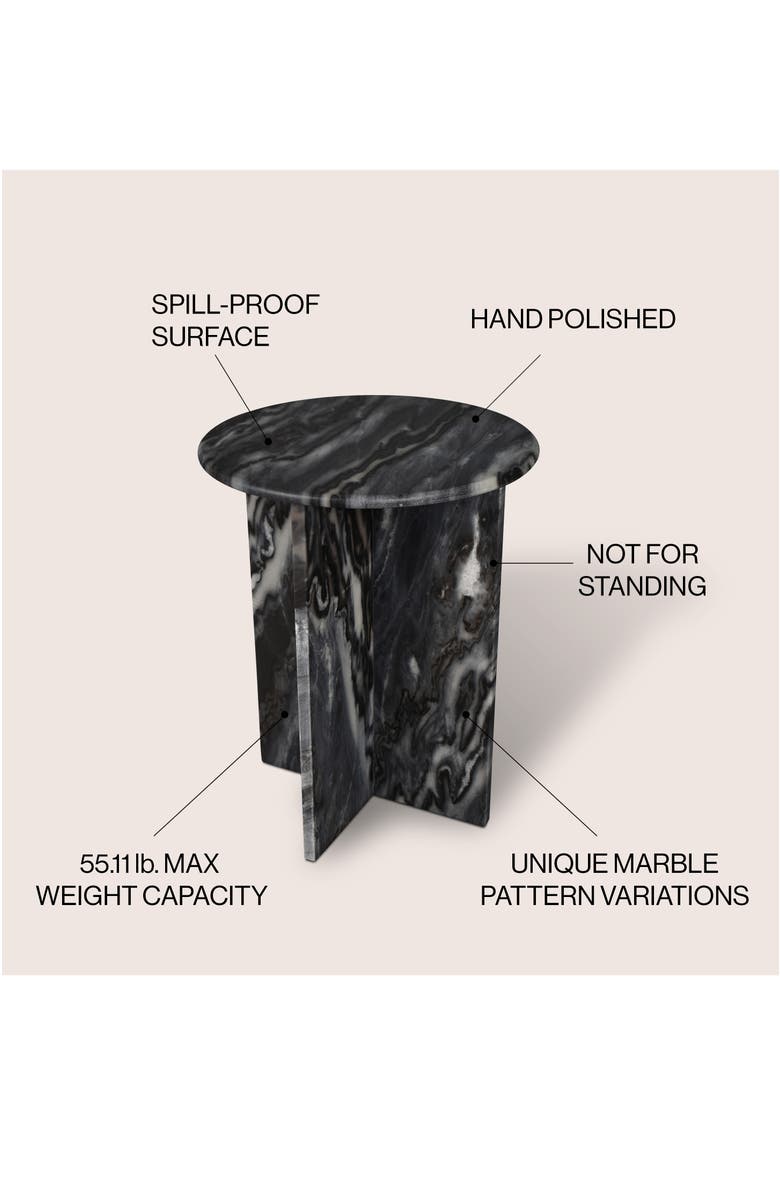 JONATHAN Y Javier 17.75" Contemporary Natural Marble Handmade X-Shaped End Table, Alternate, color, Black/Gray