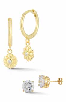 GLAZE JEWELRY Flower Dangle Huggie & CZ Stud Earrings Set