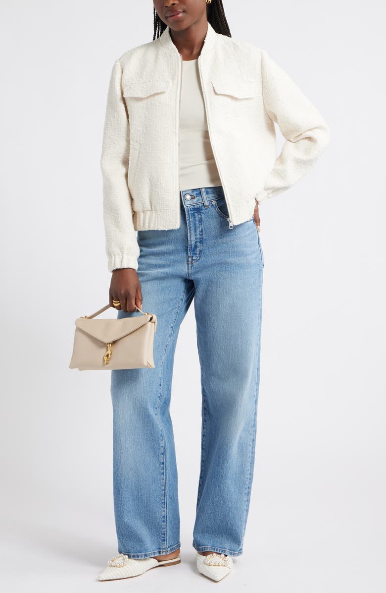 Caslon<sup>®</sup> Bouclé Bomber Jacket, Alternate, color, Ivory Pristine