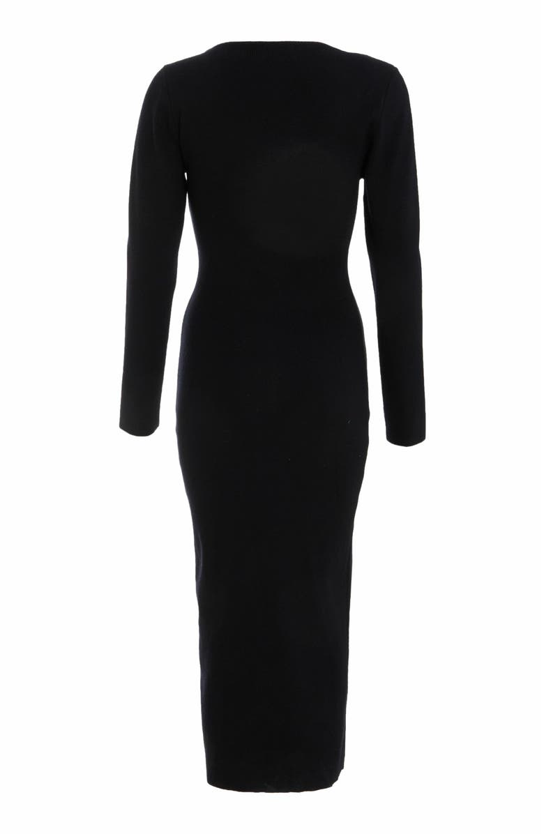 QUIZ Knit Diamante Trim Tie Neck Long Sleeve Sweater Dress, Alternate, color, 