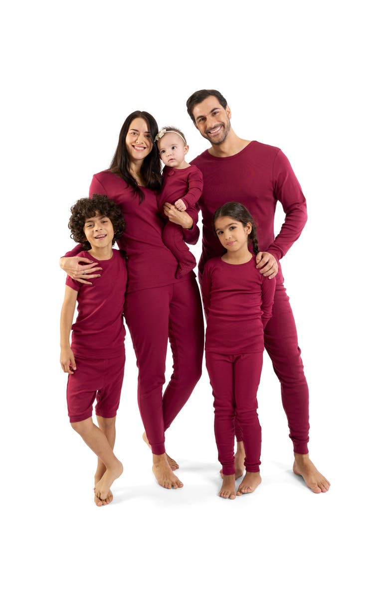 Leveret Footed Solid Cotton Matching Family Pajamas, Alternate, color, Maroon