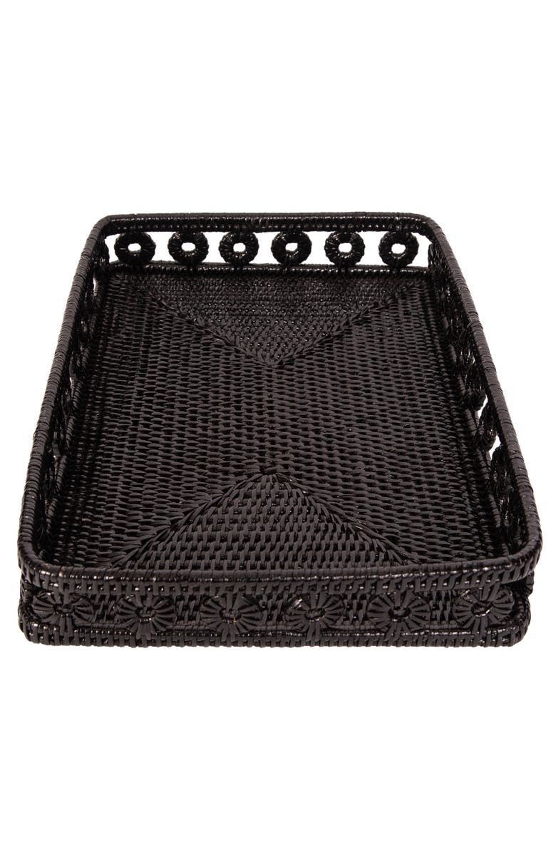 Artifacts Trading Company<sup>™</sup> Artifacts Rattan Inna Design Rectangular Tray With Glass Insert, Alternate, color, Tudor Black