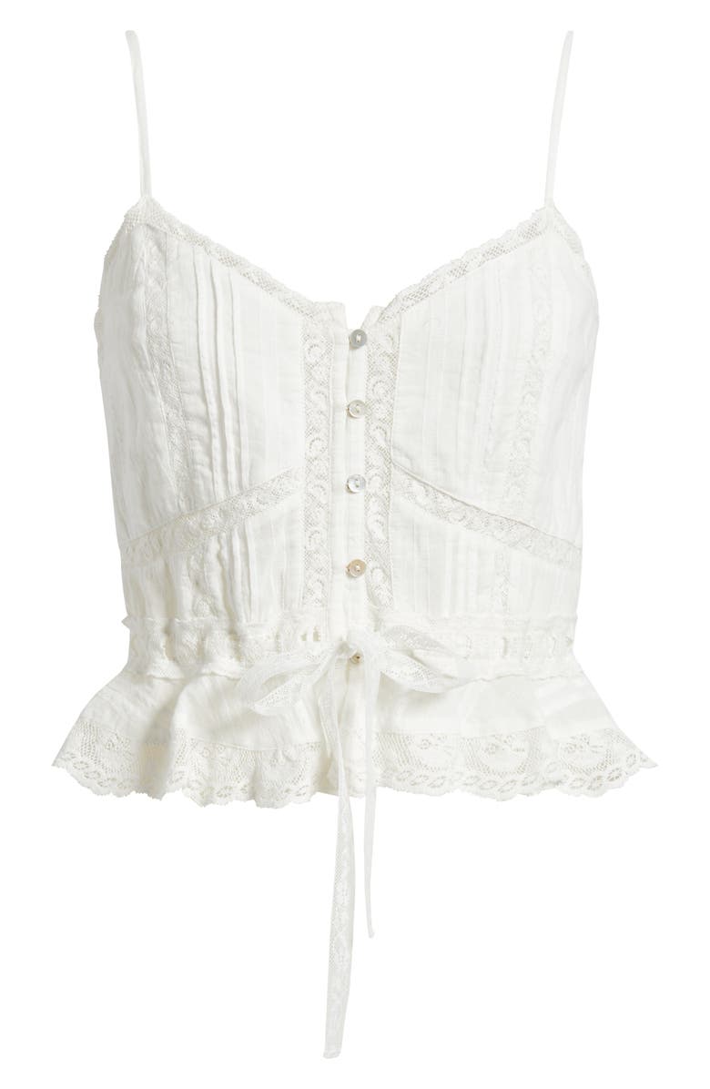 LoveShackFancy Avra Lace Trim Crop Top, Main, color, White