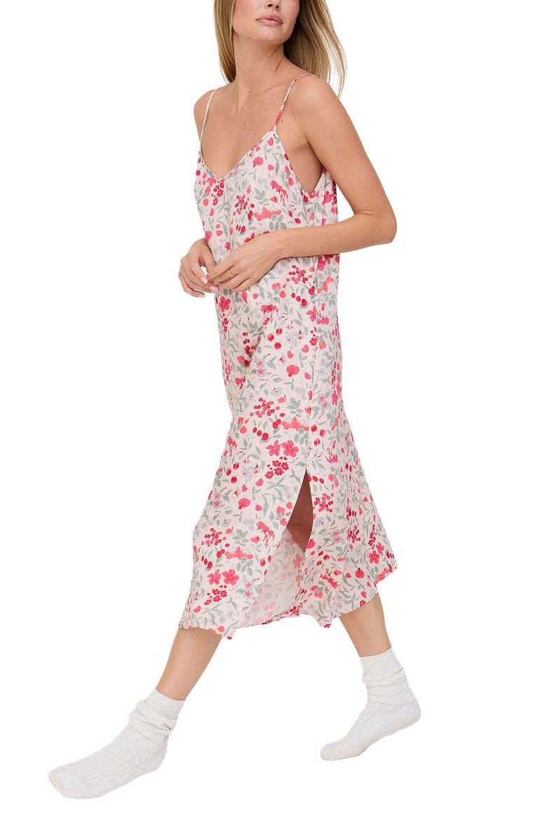 Rosie V-Neck Patchwork Print Slip Nightgown, Alternate, color, Cream