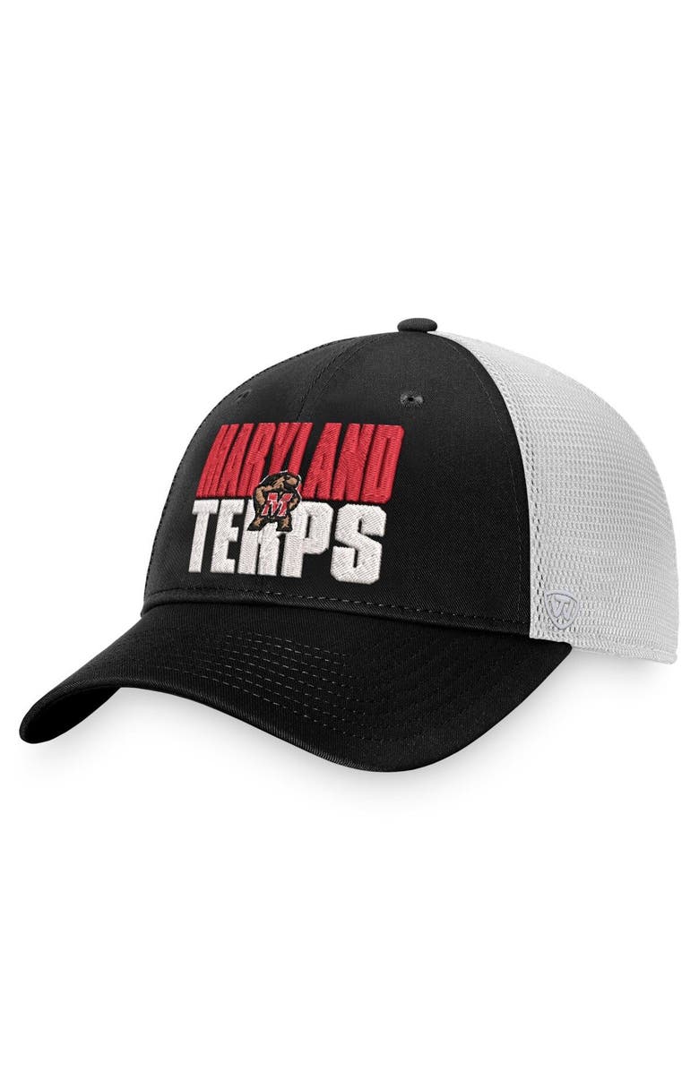 TOP OF THE WORLD Men's Top of the World Black/White Maryland Terrapins Stockpile Trucker Snapback Hat, Main, color, 