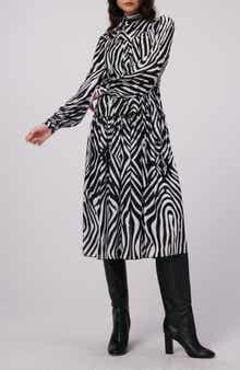 Kent Zebra Print Long Sleeve Midi Dress