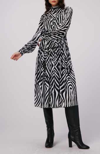 Kent Zebra Print Long Sleeve Midi Dress